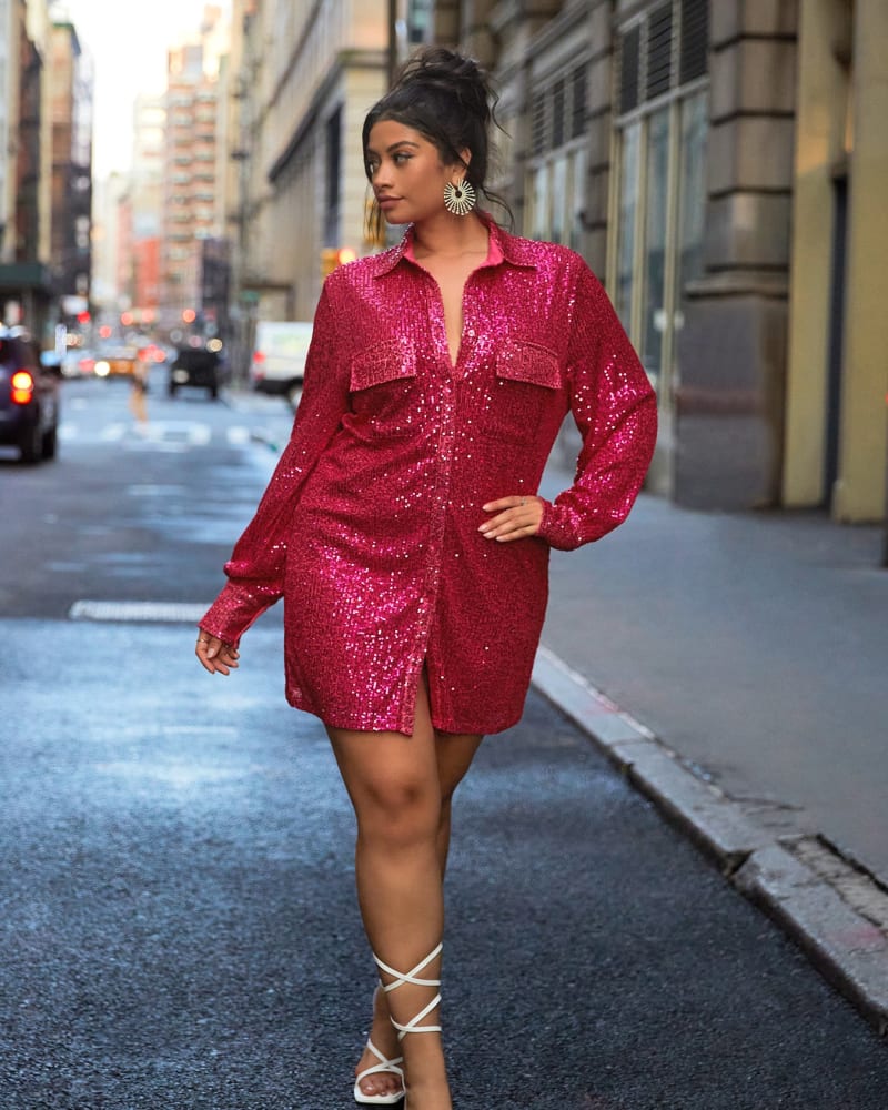 Oversized sequin shirt dress plus size top